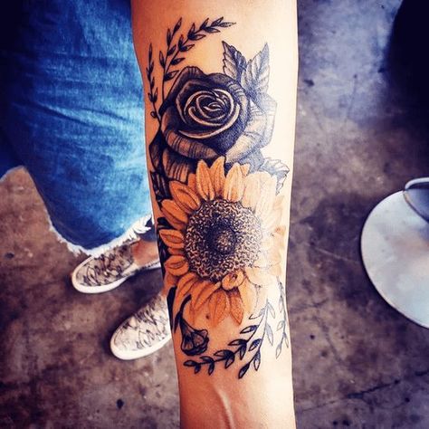 Sunflower Tattoo Design Images (Sunflower Ink Design Ideas) Sunflower Arm Tattoos For Women, Sunflower Forearm Tattoo Women, Sunflower Arm Tattoo Half Sleeves, Tattoo For Husband, Tattoo Ideas Sunflower, Grandma Tattoo, Sunflower Tattoo Ideas, Husband Tattoo, Sunflower Tattoo Sleeve