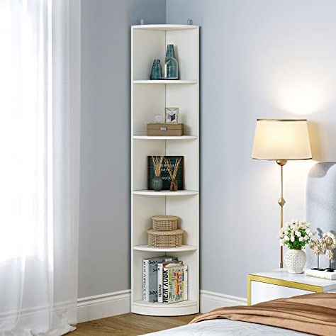 Corner Shelves Living Room, White Modern Office, Wooden Corner Shelf, Corner Shelf Unit, Wood Corner Shelves, Home Office White, Shelves For Living Room, Corner Bookshelf, Angle Design