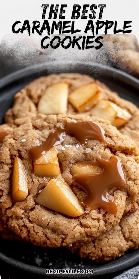 Learn how to bake the perfect caramel cookies with this simple recipe. Apple Carmel Cookie, Carmel Apple Cookie Recipe, Carmel Apple Cookie Recipes Easy, Caramel Apple Cookies Recipes, Salt Caramel Cookies, Fall Dessert Ideas, Apple Cookies Recipes, Caramel Apple Cookies, Fall Dessert Recipes Easy