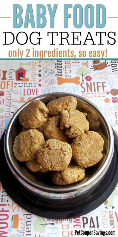 Baby Food Dog Treats Recipes, Basic Dog Treat Recipe, Dog Treats With Baby Food, Baby Food Dog Treats, Leftover Baby Food Recipes, 2 Ingredient Dog Treats, Healthy Puppy Treats, Dog Treats Recipe, Pet Recipes