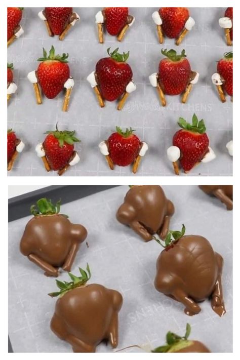 Strawberries, marshmallows, and pretzel sticks or matchsticks, and melted chocolate to cover. Clucking brilliant Strawberry Turkeys, Corn Butter, Thanksgiving Food Crafts, Thanksgiving Chocolates, Chocolate Turkey, Strawberries And Chocolate, Morning Toast, Chocolate Covered Strawberry Recipe, Thanksgiving Snacks