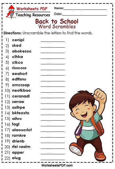 Back to School Word Scramble Back To School Word Scramble, Scramble Words Worksheet, Unscramble Words Worksheets, Word Building Worksheets, Communicative English, Probability Worksheets, Jumbled Words, Words Worksheet, Unscramble Words