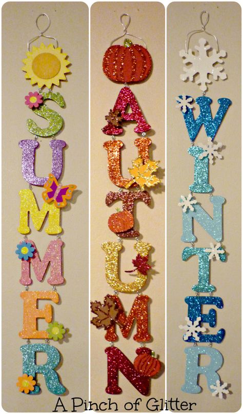 DIY Glittered Seasonal Wall Hangings (Tutorial!) | www.apinchofglitter.com | These are so fun! Mum Inspiration, Seasonal Wall Hangings, Colorful Doors, Selling Crafts, Letter Ideas, Chic Birthday, Budget Apartment, Glitter Crafts, Kids Board