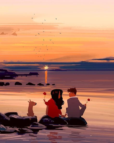 A couple spending time together on a sunset beach with their pup Princess Of China, Drawing Sunset, She Go, Pascal Campion, China Image, Sea Illustration, Xi Jinping, Beach Illustration, Artist Alley