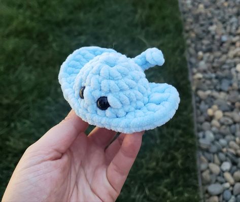 Mini Baby Stingray Plush Crochet Handmade Plushie Kawaii Cute Stuffed Animal Toy  | eBay Mini Crochet Plushies Pattern, Fluffy Yarn Crochet Animals, Crochet Patterns White Yarn, Crochet Simple Animals, Kawaii Crochet Blanket, Crochet Easy Plushies, Cute Small Crochet Plushies, Small Blue Crochet Projects, Crochet Stuff Animals Free Patterns Easy