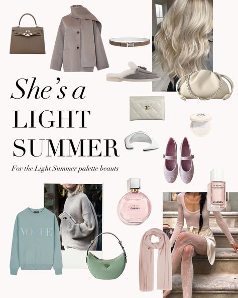 What is your favourite quality about the Light Summer Palette? If you are a Light Summer, what is your favourite property about your colouring?⁠ .⁠ #coloranalysis #colouranalysis #coloranalyst #lightsummer #summerpalette Cool Summer Winter Wardrobe, Light Summer Winter Wardrobe, Capsule Wardrobe Light Summer, Light Summer Color Season, Light Summer Seasonal Color Palette, Makeup For Light Summer, Light Summer Neutrals, Light Summer Jewelry, Light Summer Color Palette Outfit Ideas