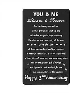 Happy 2nd Anniversary Card - 2 Year Anniversary Card Gifts for Him Husband, Unique Gifts Second Wedding Anniversary Wallet Insert Card Gifts Happy 14th Anniversary, Anniversary Quotes For Boyfriend, Sweet Quotes For Girlfriend, 13th Anniversary Gifts, Engraved Wallet Insert, Wedding Anniversary Greeting Cards, 3rd Year Anniversary Gifts, 10th Wedding Anniversary Gift, Romantic Partner