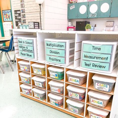 Maths Resources Organisation, Classroom Lunch Box Storage, Classroom Supply Storage, Sped Resource Classroom Setup, Elementary Resource Room, Resource Classroom Setup, Resource Room Ideas Classroom Setup, Classroom Inspiration Elementary, Sped Classroom Setup