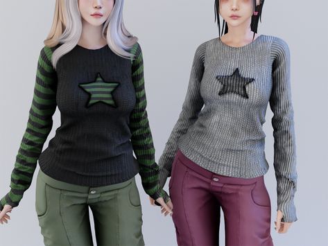 Lost star striped long sleeve top - Babyetears - The Sims 4 Download - SimsFinds.com Sims 4 Tsr, Sims 4 Traits, The Sims 4 Pc, Free Sims 4, Tumblr Sims 4, Sims 4 Cc Folder, Sims Four, Sims 4 Cc Packs, Sims 4 Collections