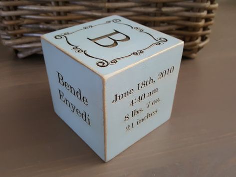 Personalized baby gift custom baby gift 3 in by socksandmonkeyhugs Diy Baby Blocks, Nursery Needs, Heirloom Baby Gifts, Custom Baby Gifts, Best Baby Gifts, Wooden Cubes, Baby Blocks, Personalized Baby Gifts, Parent Gifts