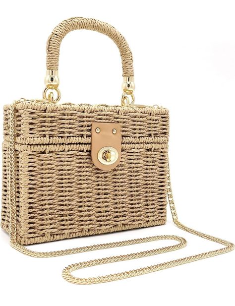 Tan wicker square purse. Perfect for summer and spring! Natural Handbags, Boho Tote Bag, Wicker Purse, Sea Bags, Vacation Bag, Boho Tote, Straw Beach Bag, Casual Chique, Basket Tote