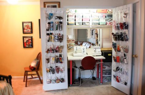 Sewing Closet, Sewing Nook, Craft Room Closet, Sewing Spaces, Sewing Room Organization, Sewing Space, Room Closet, Craft Room Storage, Sewing Rooms