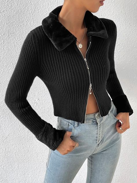 Plain Cardigan, Zipper Cardigan, Zippered Cardigan, Autumn Outfits, Zip Sweater, Black Casual, Cardigans For Women, Designer Dresses, Fall Outfits