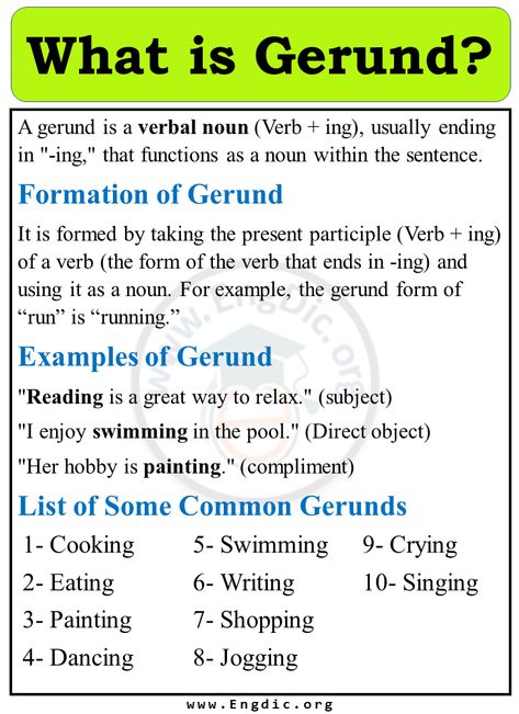 Verbs Followed By Gerund, Gerund Phrases, English Sentence Structure, Verb Examples, Phrases And Sentences, Study English Language, English Transition Words, English Grammar Book, Teaching English Grammar