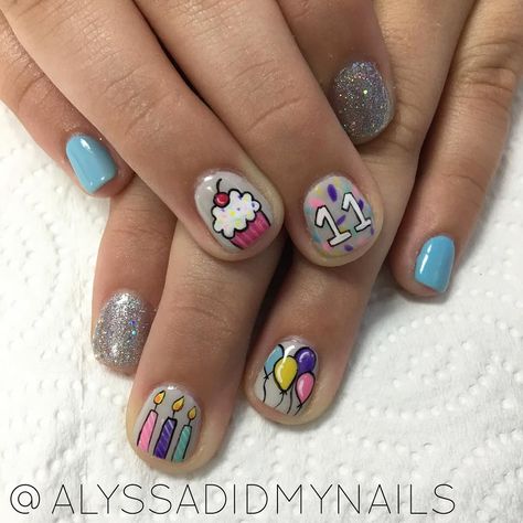 Birthday Nails Gel, Fun Birthday Nails, Birthday Party Nails, Birthday Nail Design, Birthday Cake Nails, Birthday Manicure, Abstract Nail Designs, Cake Nails, Simple Happy Birthday