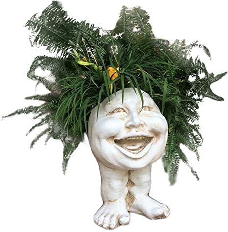 Head Planter Funny Smile Happy Face Planters Statue, Funny Expression Flower Pot Garden Sculpture Lawn Figurine Ornaments Decoration Indoor Outdoor planters pots (A) Face Flower, Herb Containers, Resin Planters, Nursery Modern, Face Planters, Orchid Pot, Flower Pot Garden, Head Planters, Planter Pots Outdoor