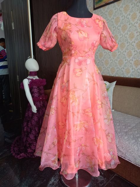 Organza Half Frock, Organza Umbrella Dress, Umbrella Tops For Women, Umbrella Dress Indian Pattern, Organsa Dress, Organza Frocks For Women, Umbrella Gown, Click Chemistry, Short One Piece Dress