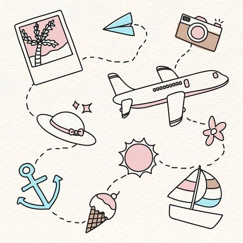 Airplane Doodle, Magazine Logo, Travel Doodles, Airplane Drawing, Doodle Background, Line Artwork, Travel Drawing, Free Hand Drawing, Cartoon Flowers