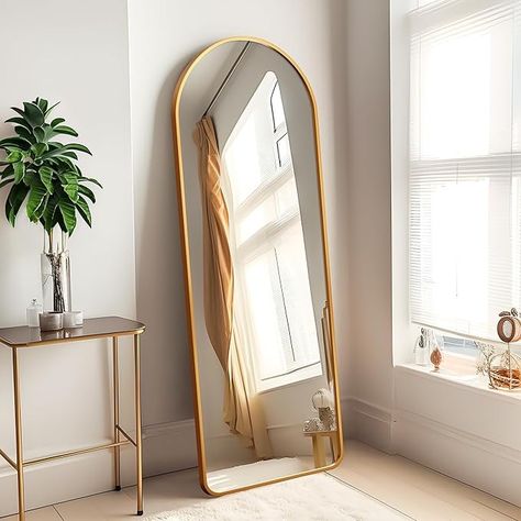 Amazon.com: KIAYACI Arched Full Length Mirror Floor Mirror with Stand Bedroom Dressing Mirror Full Body Wall Mirror (Gold, 65" x 22") : Home & Kitchen Arched Full Length Mirror, Arched Floor Mirror, Full Length Mirror Stand, Mirror With Stand, Mirror Floor, Full Length Mirrors, Mirror Wall Living Room, Full Body Mirror, Leaner Mirror