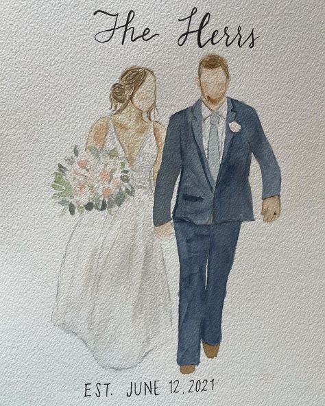 Married Couple Wedding Portrait | Wedding portrait painting | portrait painting | couple painting Watercolor Wedding Portrait Couple, Watercolor Couple Painting, Wedding Gifts Painting, Wedding Portrait Painting, Wedding Watercolor Painting, Couple Watercolor, Painting Couple, Wedding Painter, Illustrated Cards