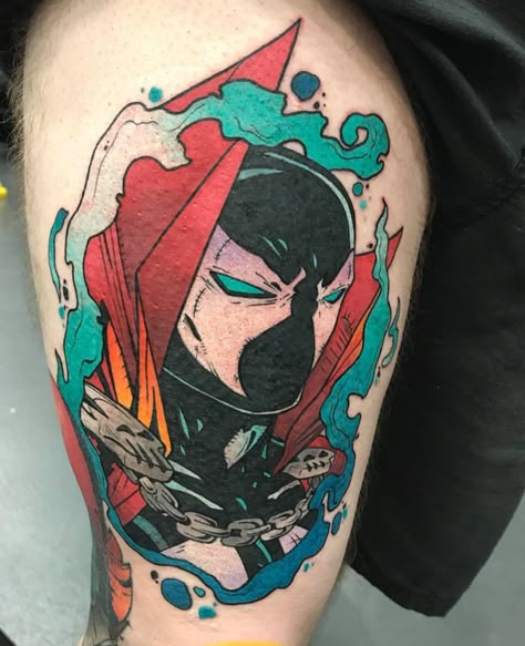 Spawn Tattoo Design, Comic Book Tattoo Ideas, Spawn Tattoo Ideas, Dc Comic Tattoo, Tattoo Comic Style, Spawn Tattoo, Comic Tattoo Ideas, Dc Tattoo Ideas, Pop Tattoo