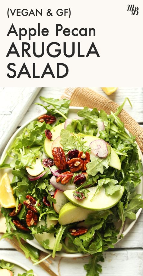 Our Apple Pecan Arugula Salad is equal parts crunchy, sweet, salty, and SO easy. Just 15 MINUTES and 8 INGREDIENTS required! Dress with our easy lemon vinaigrette and you've got a perfect way to pack in your daily greens. Green Apple Salad, Daily Greens, Arugula Recipes, Arugula Salad Recipes, Salad Vegan, Minimalist Baker, Autumn Salad, Lemon Vinaigrette, Apple Salad