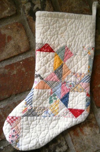 Christmas stocking from an old quilt. Quilt Christmas Stocking, Quilt Stocking, Quilt Christmas, Quilted Christmas Stockings, Quilts Decor, Quilted Ornaments, Holiday Quilts, Old Quilts, Xmas Stockings