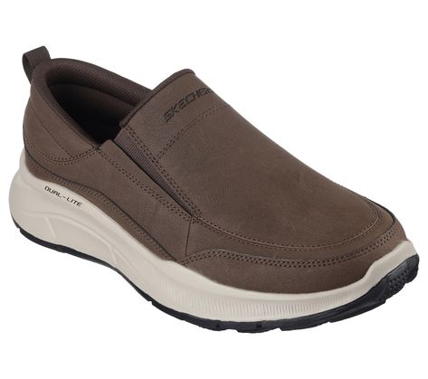 Find the perfect blend of easy-wearing style and comfort with Skechers Relaxed Fit Equalizer 5.0 - Harvey. This slip-on features a nubuck leather and synthetic upper with a cushioned Skechers Air-Cooled Memory Foam insole. | Skechers Men's Relaxed Fit: Equalizer 5.0 - Harvey Sneaker Gents Shoes, Mid Top Shoes, Skechers Relaxed Fit, Wearing Style, Wide Shoes, Equalizer, Stylish Shoes, Nubuck Leather, Shoes Trainers