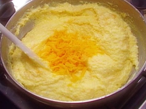 Savory Polenta recipe from Alton Brown via Food Network Savory Polenta, Cheese Grits Recipe, Cheesy Grits, Polenta Recipes, Grits Recipe, Cheese Grits, Alton Brown, Creamy Cheese, Grits