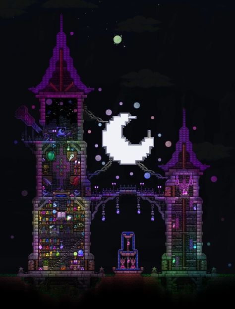 Cool Terraria Houses, Terraria Castle Ideas, Cute Terraria Houses, Terraria Bridge Ideas, Castle Terraria, Minecraft Telescope, Terraria Tower, Terraria Bridge, Terraria Builds Ideas