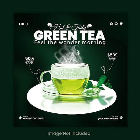 Premium and tasty green tea social media... | Premium Vector #Freepik #vector #sign #tea #symbol #concept Tea Post Instagram, Tea Social Media Post, Tea Symbol, Tea Social Media, Social Media Promotion, Banner Template, Media Post, Drinking Tea, Social Media Post