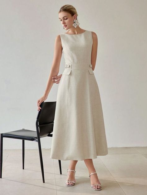 Simple Dresses Casual Classy, Graduation Dress For Mom, Work Outfits Frauen, Simple White Dress, Panel Dress, Vestidos Vintage, Versatile Outfits, Khaki Dress, Women Midi