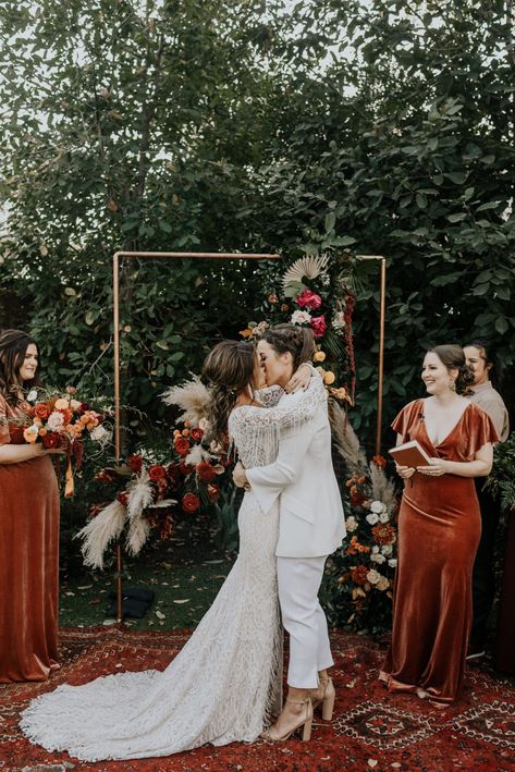 2 Women Wedding, Queer Wedding Ideas, Sapphic Wedding, Fringe Wedding Dress, Queer Weddings, Bridal Jumpsuit, Traditional Bride, Lesbian Wedding, Marrying My Best Friend