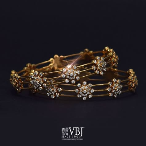 Flower Vbj Jewellery Diamonds, Vbj Jewellery, Dimond Bengal, Bangles Jewelry Designs Gold, Diamond Bangles Indian, Stone Bangles, Bangle Design, Gold Bangles For Women, Diamond Bangles