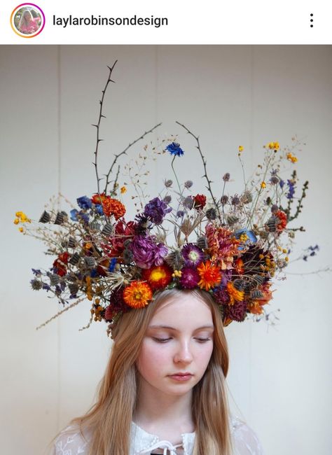 Modern Flower Crown, Candle Headpiece, Flower Headpiece Costume, Flower Headpiece Diy, Whimsical Halloween Cosplay Headpiece, Whimsical Headpieces With Handmade Flowers For Festivals, Nature Headdress, Whimsical Handmade Cosplay Headpieces, Flower Crown Aesthetic