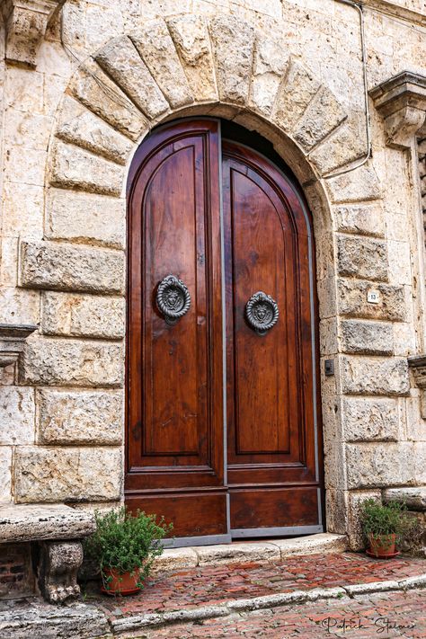 TUSCAN PALAZZO DOORWAY Add a touch of Tuscan elegance to your home with this photo print of the Palazzo Contucci in Montepulciano, Italy! THE STORY: Montepulciano is the renaissance jewel of Tuscany! This small hill town is home to some of the region's finest wineries. This doorway fronts the Palazzo Contucci, home to the oldest wine-making family in town. The Contucci family is famous for their production of Vino Nobile di Montepulciano, and I've been lucky enough to explore their cellars and take home a crate of wine for myself. I hope that one day, you will walk through these doors and try some for yourself! PRINT MATERIAL OPTIONS: This fine art paper print is made with archival materials and printed with cutting-edge technology to ensure a high quality product that will last a lifetime Italian Chateau, Tuscan Doors, Montepulciano Italy, Luxury Properties, Tuscan House, Stone Cottage, Antique Door, Church Design, Pastry Shop