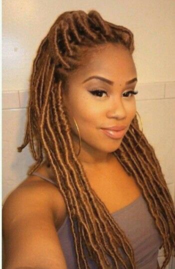 Goldie Locs Faux Local Hairstyles, Brown Soft Locs, Faux Locs Tutorial, Yarn Locs, Soft Locs Crochet, Locs Tutorial, Havana Twist Braids, Faux Locs Braids, Faux Loc