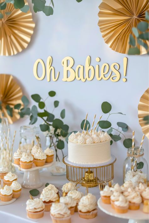 How can you make a gender-neutral baby shower chic and stylish? A soft palette of beige, cream, and white creates an elegant, understated look that works for any twins. Add a surprise gender reveal moment for an extra special touch. Don’t miss out on this effortlessly beautiful idea! Gender Reveal Natural Colors, Twins Gender Reveal Decorations, Boy Girl Twin Baby Shower Ideas, Twin Baby Sprinkle Ideas, Twin Baby Gender Reveal Ideas, Twin Shower Themes, Gender Reveal Ideas Neutral, Baby Shower Themes For Twins, Twins Gender Reveal Ideas