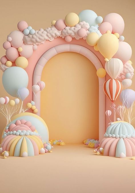 Background For Kids Photoshoot, Kids Photoshoot Background, Kids Birthday Background, Kids Birthday Backdrop, Pastel Balloon Arch, Background For Photoshoot, Birthday Backgrounds, Studio Photography Backdrop, Baby Photography Backdrop