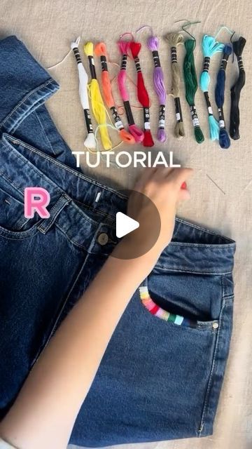 We Are Knitters 🐑✌️ on Instagram: "🌎 Earth Month 🌎 Learn how to upcycle and repair your jeans with our rainbow embroidery tutorial 🌈 You’ll need: embroidery threads, an embroidery needle, an old denim jeans, and scissors. Love the result! Save this post and try this later ✌🏽" How To Embroider Jeans, Rainbow Embroidery, Earth Month, Embroidery Threads, Embroidery Tutorial, Embroidery Needles, Refashion Clothes, Embroidery Tutorials, Embroidery Thread