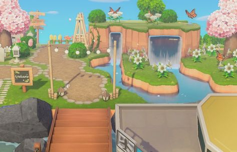 Kawaii Island, Acnh Cottagecore, Entrance Ideas, Animal Crossing Wild World, Island Theme, Island 2, New Animal Crossing, Entrance Design, Animal Crossing Game