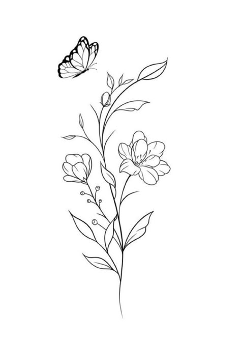 Small Fine Line Tattoo Women Ankle, Small Flower And Butterfly Tattoo, Butterfly Landing On Flower Tattoo, Butterfly On Flower Tattoo, Butterfly Tattoo Outline, Learning To Tattoo, Antler Tattoos, Temporary Tattoo Ideas, Pinterest Flowers