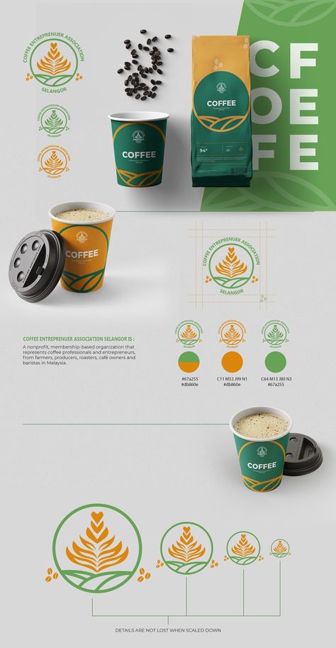 Logo design, branding, illustration, and package design for a fictional coffee brand. Coffee Brand Packaging, Sustainable Coffee Packaging, Logo Branding Presentation, Brandguides Design, Coffe Logos Design, Coffee Bean Branding, Coffee Art Illustration Graphic Design, Coffee Graphic Design Illustration, Coffee Company Branding