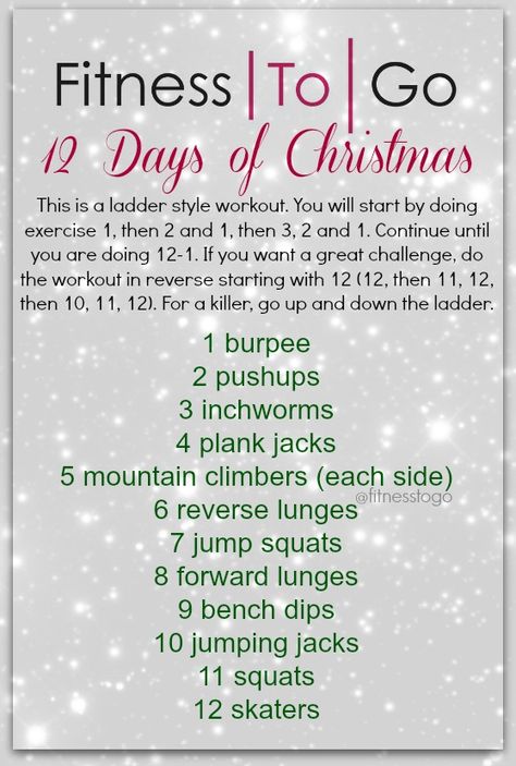 12 days of Christmas workout Christmas Eve Workout, Holiday Themed Workouts, 25 Days Of Christmas Workout, 12 Days Of Fitmas Challenge, 12 Days Of Christmas Workout, Group Fitness Christmas Workout, 12 Days Of Christmas Workout Crossfit, What Is Hiit, Christmas Workout