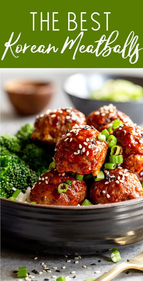 Angus Meatball Recipes, Meal Prep Meatloaf, Gochujang Meatballs, Korean Meatballs Recipes, Korean Bbq Meatballs, Meatballs Meal, Korean Meatballs, Freezer Meatballs, Beef Recipes Easy Dinners