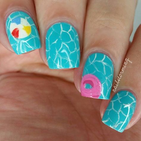 Pool Nail Art, Pool Nails, Hawaii Nails, Beach Nail Designs, American Nails, Rain Dance, 8 Ball Pool, Fun Summer Nails, Summer Nails Beach