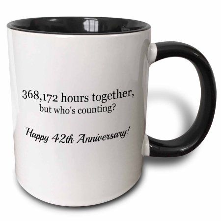 3dRose Happy 42nd Anniversary - 368172 hours together - Two Tone Black Mug, 11-ounce Happy 49th Anniversary, Happy 41st Anniversary, Happy 42nd Anniversary, Happy 36th Anniversary, Happy 32nd Anniversary, Happy 28th Anniversary, Happy 22nd Anniversary, Happy 19th Anniversary, Happy 45th Anniversary