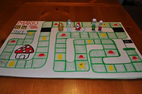 Fun DIY Mario Game. Great for inside play or rainy days. #DIY #Mario #Game #Fun #InsidePlay #RainyDays Mario Party Board Game Diy, Diy Mario Game, Mario Activities For Kids, Mario Toys, Mario Game, Board Games Diy, Kid Games, Super Mario 3d, Story Stones