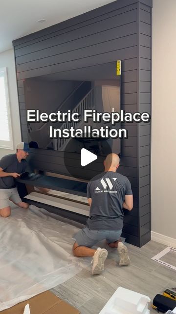 Accent Wall Designs on Instagram: "First time installing an @ambefireplaces 🔥
.
1. Frame the opening
2. Slide in
3. Screw in place
4. Decorate (comes with several options)
5. Replace glass
6. ENJOY!!!
.
Something we learned is that the instructions call for a 16 3/4” opening.  That is actually the size of the fire box, and there are screws on top and bottom that extend past the 16 3/4”, so you actually need about a 17” opening.  Always best to double check measurements before you get too far, and always test fit in your opening before finishing!
.
Checkout @ambefireplaces for more options!
.
#fireplace #walldecor #accentwall #mediawall #electric #ideas #design" Electric Fireplace And Tv Wall, Fireplace Wall Electric, Tv Built In With Electric Fireplace, 75 Inch Tv On Wall Ideas With Fireplace, How To Install Electric Fireplace Insert, Cathedral Fireplace Ideas, Electric Built In Fireplace, Accent Wall With Fireplace And Tv, Electric Fireplace Built In