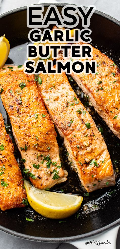 Lemon Garlic Butter Salmon, Salmon On The Stove, Simple Garlic Butter, Fried Salmon Recipes, Salmon Recipe Pan, Easy Garlic Butter, Salmon Fillet Recipes, Seared Salmon Recipes, Salmon Recipes Pan Seared